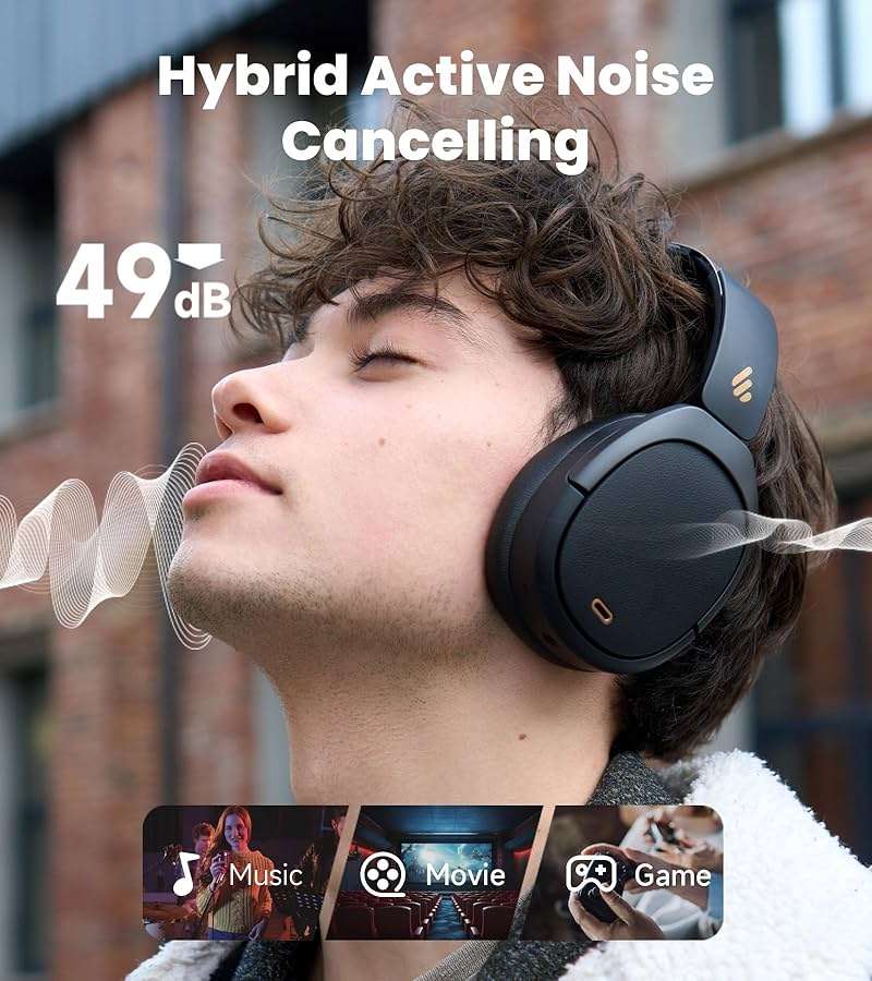 Edifier W80 Over Ear Headphones with -49dB Active Noise Cancelling, LDAC Hi-Res Wired & Wireless, AI Clear Call, Fast Charging, Multipoint Connection, Bluetooth V5.4 - Black - Image 2