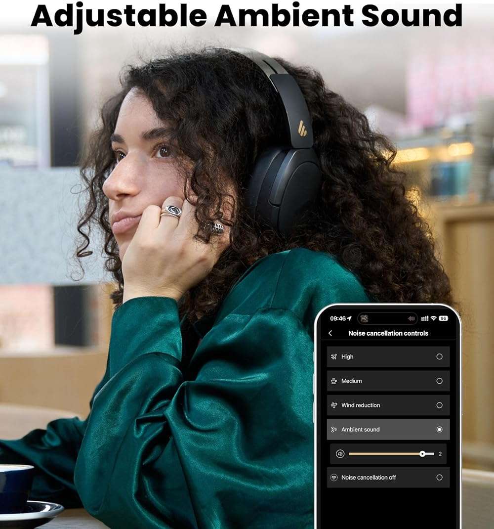 Edifier W80 Over Ear Headphones with -49dB Active Noise Cancelling, LDAC Hi-Res Wired & Wireless, AI Clear Call, Fast Charging, Multipoint Connection, Bluetooth V5.4 - Black - Image 3