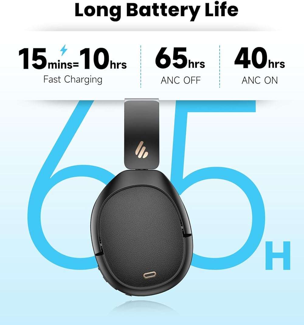 Edifier W80 Over Ear Headphones with -49dB Active Noise Cancelling, LDAC Hi-Res Wired & Wireless, AI Clear Call, Fast Charging, Multipoint Connection, Bluetooth V5.4 - Black - Image 8