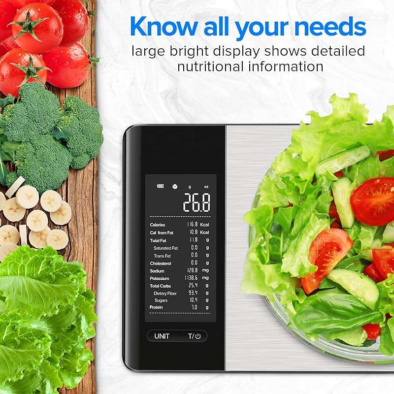 MrOwner Smart Food Kitchen Scale with Nutritional Calculator, Free App with 19 Nutrients Tracking, Calorie, Marco, Digital Weight Grams and Ounces for Weight Loss, Premium Stainless Steel, 22lb - Image 2