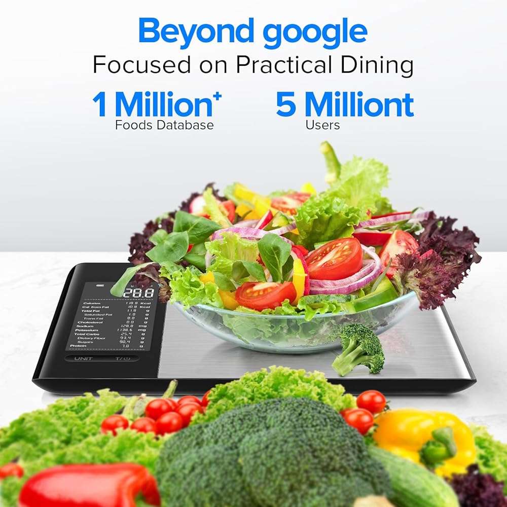 MrOwner Smart Food Kitchen Scale with Nutritional Calculator, Free App with 19 Nutrients Tracking, Calorie, Marco, Digital Weight Grams and Ounces for Weight Loss, Premium Stainless Steel, 22lb - Image 3