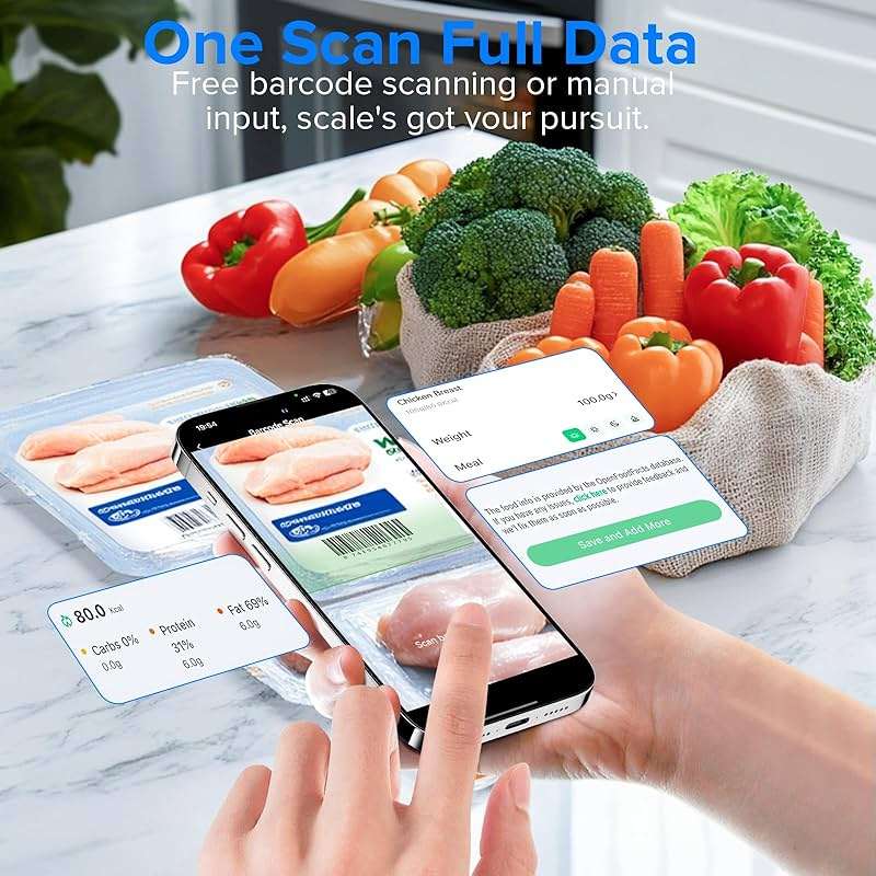 MrOwner Smart Food Kitchen Scale with Nutritional Calculator, Free App with 19 Nutrients Tracking, Calorie, Marco, Digital Weight Grams and Ounces for Weight Loss, Premium Stainless Steel, 22lb - Image 7