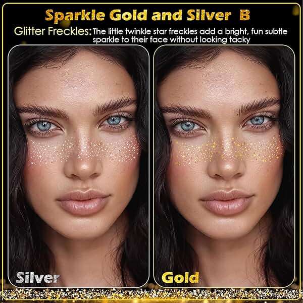 24pcs Gold and Silver Glitter Freckles Face Tattoo, Sparkle Freckles Temporary Face Tattoos, Face Glitter Makeup Patches for Women, Waterproof Makeup Accessories for Mardi Gras Festival - Image 4