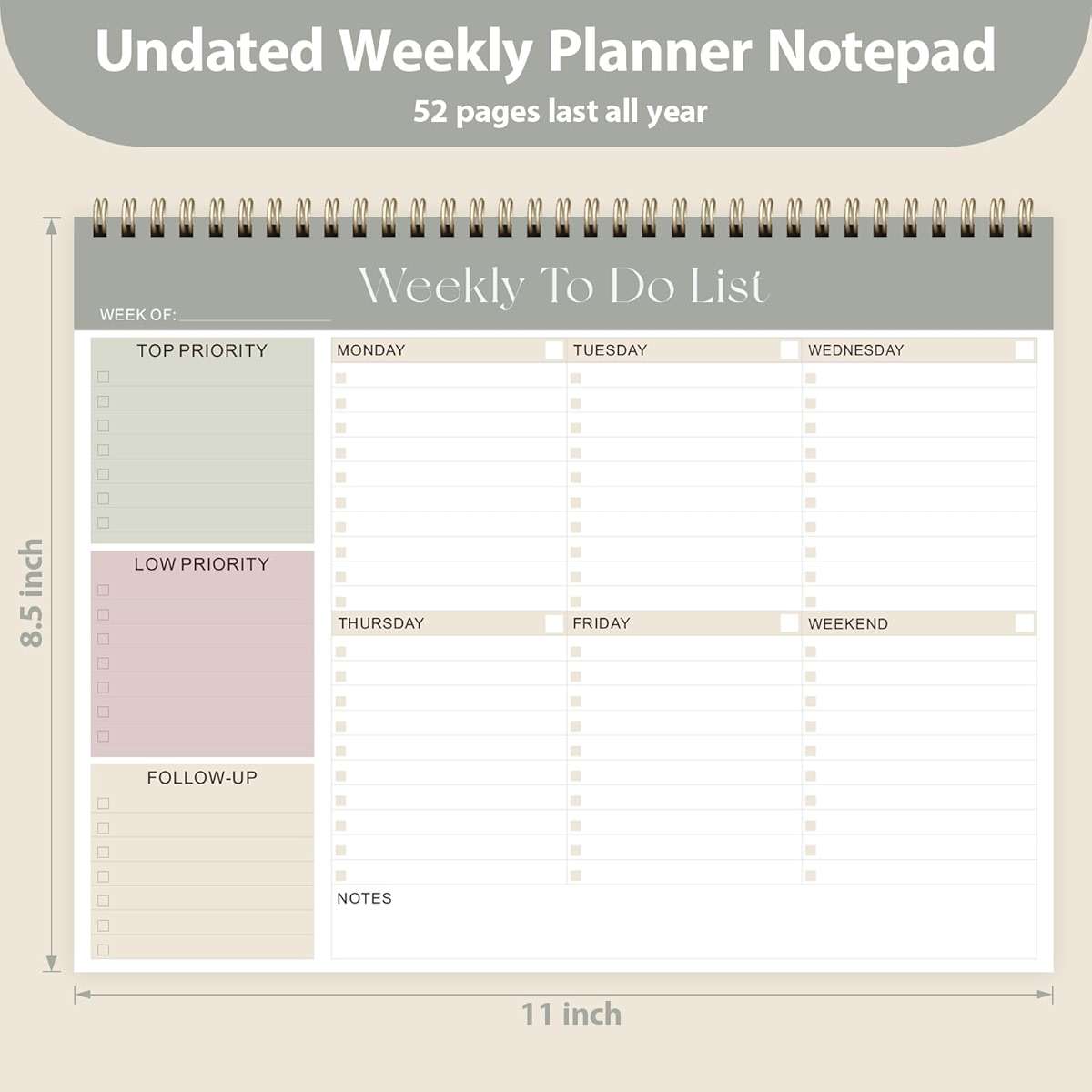 Weekly To Do List Notepad, Undated Planner with 52 Sheets (8.5''x11''), Desk Weekly Planner for Women & Man, Home School & Work - Image 2
