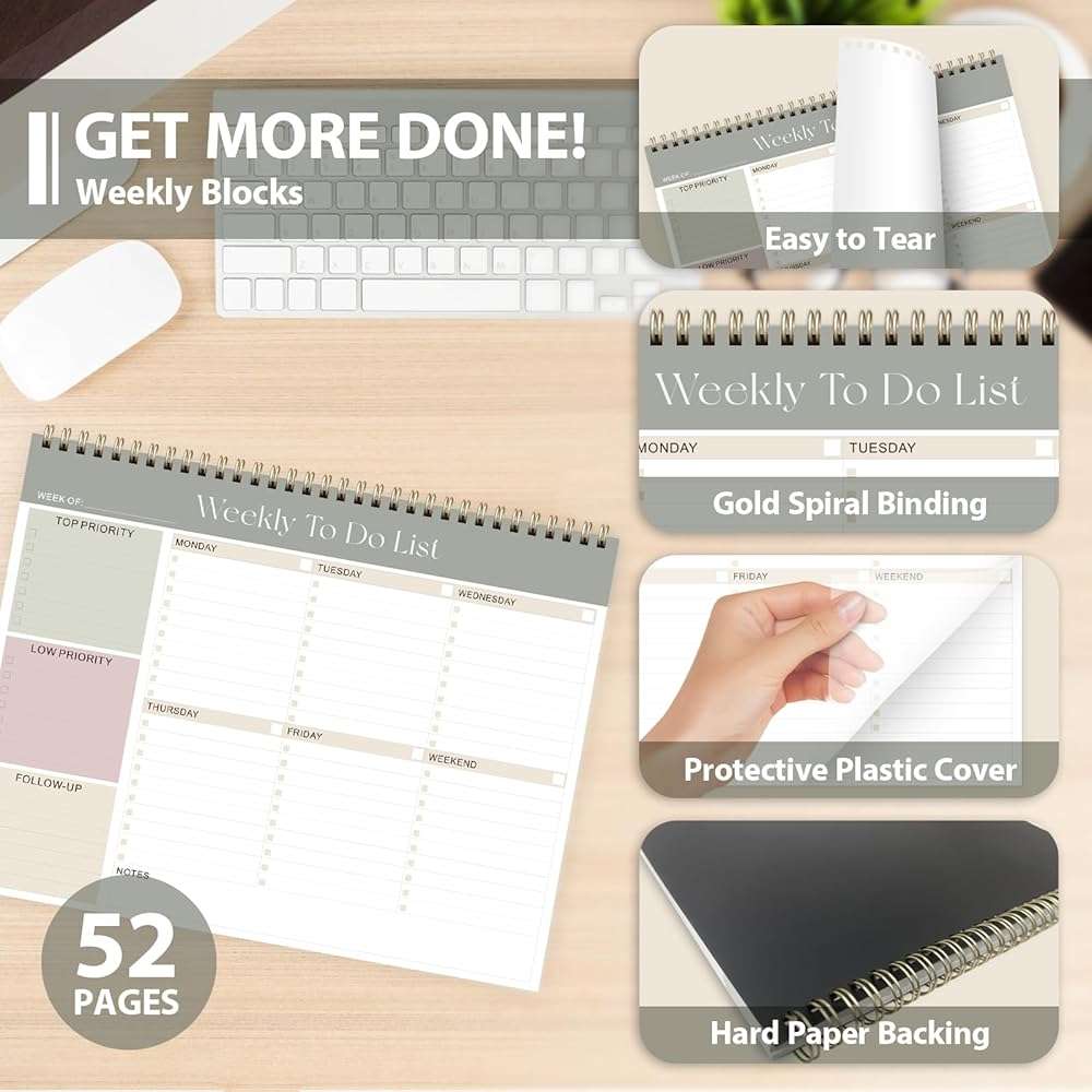Weekly To Do List Notepad, Undated Planner with 52 Sheets (8.5''x11''), Desk Weekly Planner for Women & Man, Home School & Work - Image 4