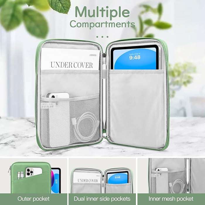 Dadanism 9-11" Tablet Sleeve Bag Carrying Case for iPad (A16) 11th Gen 11", iPad 10th Gen 10.9" Air 5/4, iPad Air M4/Pro 11", iPad 9/8/7th, Galaxy Tab A11+ Plus 11", Remarkable 2 10.3", Dark Green - Image 3