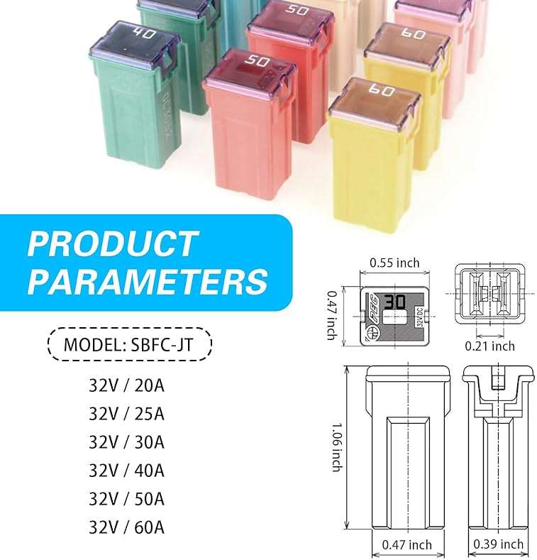 Arwrilt 6 PCS Car Jcase Fuse Assortment, 20A 25A 30A 40A 50A 60A Fuse Kit, Micro Internal Plug-in Fuse Combination Set, Universal Car Fuses Accessories Replacement, for Most Cars (Multicolored #Long) - Image 2