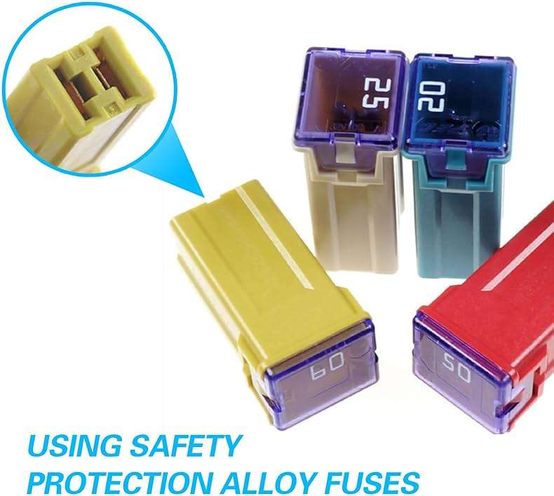 Arwrilt 6 PCS Car Jcase Fuse Assortment, 20A 25A 30A 40A 50A 60A Fuse Kit, Micro Internal Plug-in Fuse Combination Set, Universal Car Fuses Accessories Replacement, for Most Cars (Multicolored #Long) - Image 5