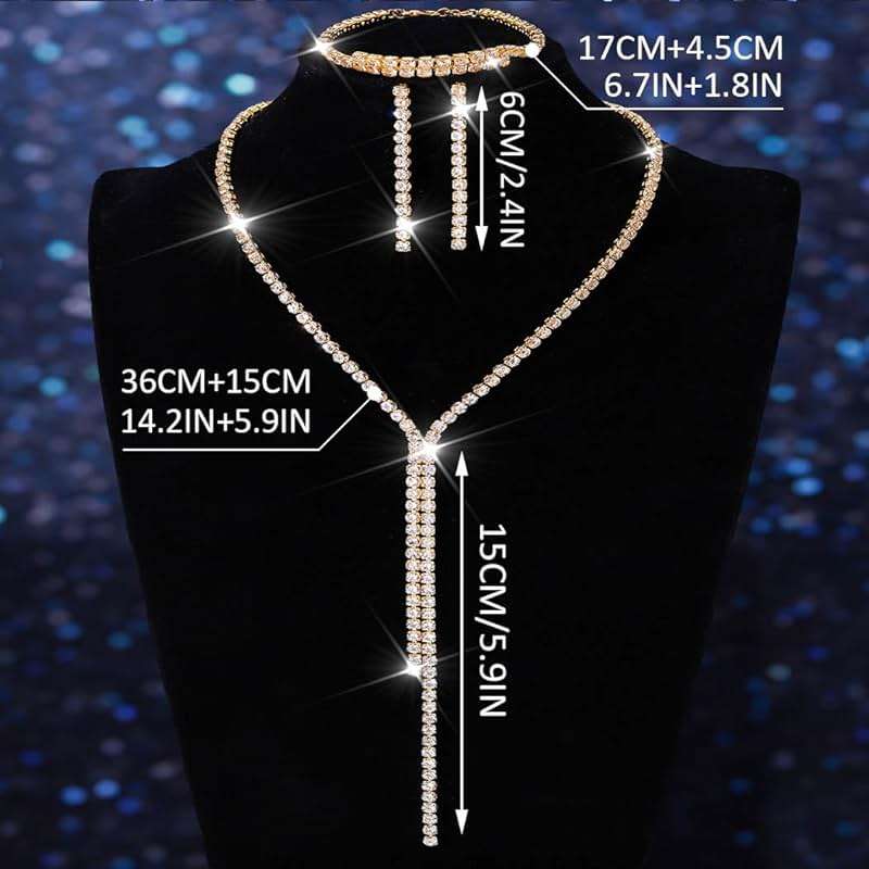 Unicra Silver Bridal Wedding Jewelry Sets Rhinestone Necklace Earrings Bracelet Set Prom Formal Costume Jewelry Sets for Women and Brides - Image 2