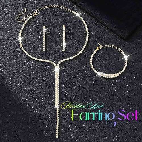 Unicra Silver Bridal Wedding Jewelry Sets Rhinestone Necklace Earrings Bracelet Set Prom Formal Costume Jewelry Sets for Women and Brides - Image 7