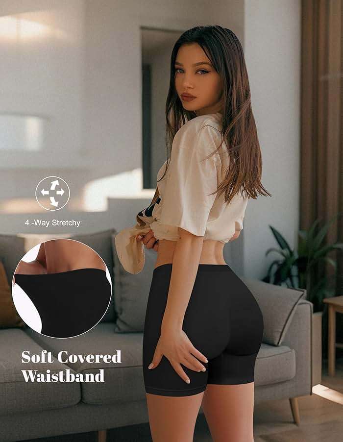 OLCHEE Womens Boyshorts Underwear Panties Seamless High Waisted Boxer Briefs 3.9" Inseam Comfy Stretch Shorts 5 Pack, Black, Large - Image 4