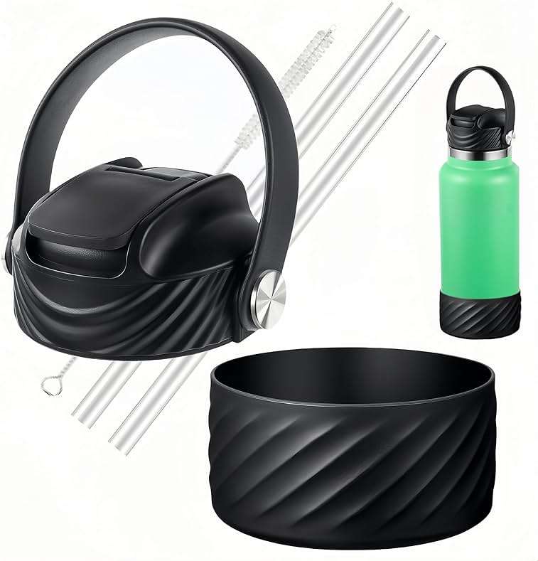 Straw Lid for Hydro Flask Wide Mouth 32 40 oz, Replacement Lids with Flex Handle and Silicone Boot for HydroFlask, Sports Water Bottles Accessories Bottom Cover Set - Image 1