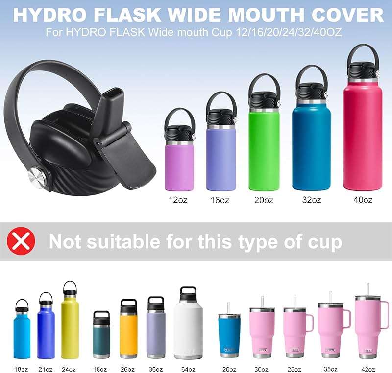 Straw Lid for Hydro Flask Wide Mouth 32 40 oz, Replacement Lids with Flex Handle and Silicone Boot for HydroFlask, Sports Water Bottles Accessories Bottom Cover Set - Image 3