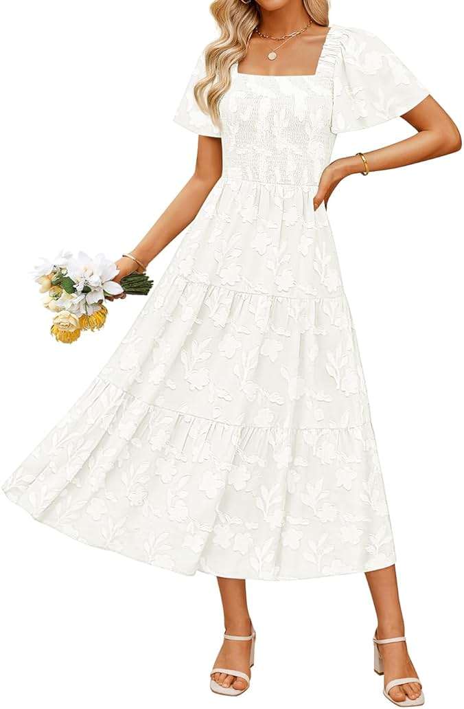 ZESICA Womens Summer Boho Floral Midi Dress 2026 Casual Flowy Beach Vacation Wedding Guest Graduation Long Dresses - Image 1
