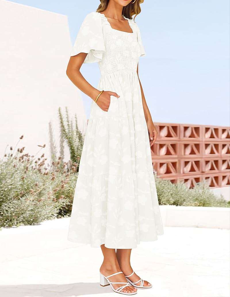 ZESICA Womens Summer Boho Floral Midi Dress 2026 Casual Flowy Beach Vacation Wedding Guest Graduation Long Dresses - Image 4