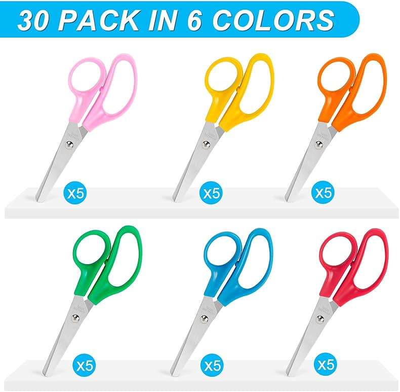 30 Pack Kids Scissors, 5 Inch Bulk Scissors for School, Blunt Tip Scissors for Child Student Teacher, School Supplies Craft Cutting Paper, Kids Safety Scissors for Preschool Classroom Office Home - Image 2