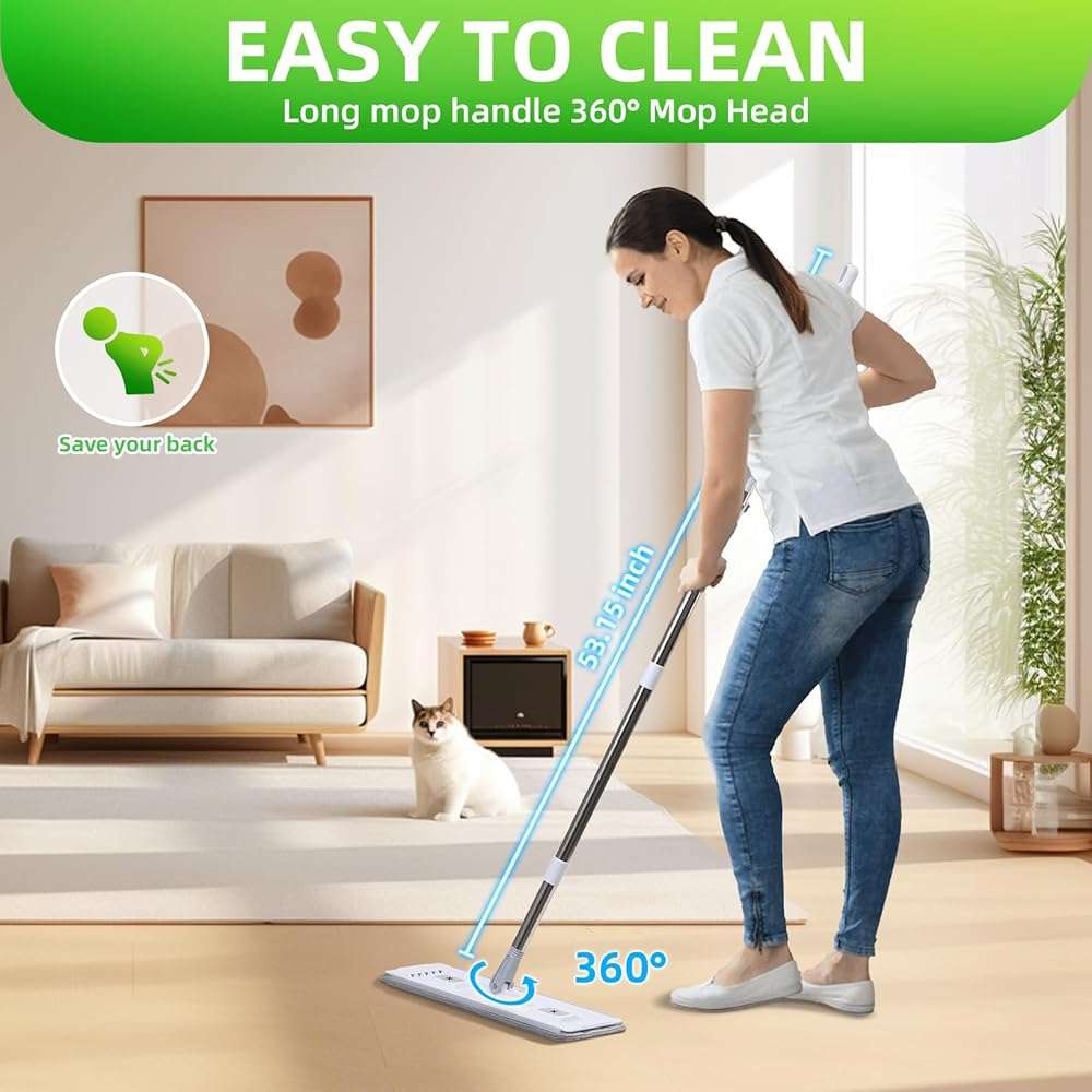 ZJSYJJ Mop and Bucket with Wringer Set: Wet Dry Separation System for Easy Floor Cleaning Rebound Head for Bathroom & Living Room Gift for Women - Image 3