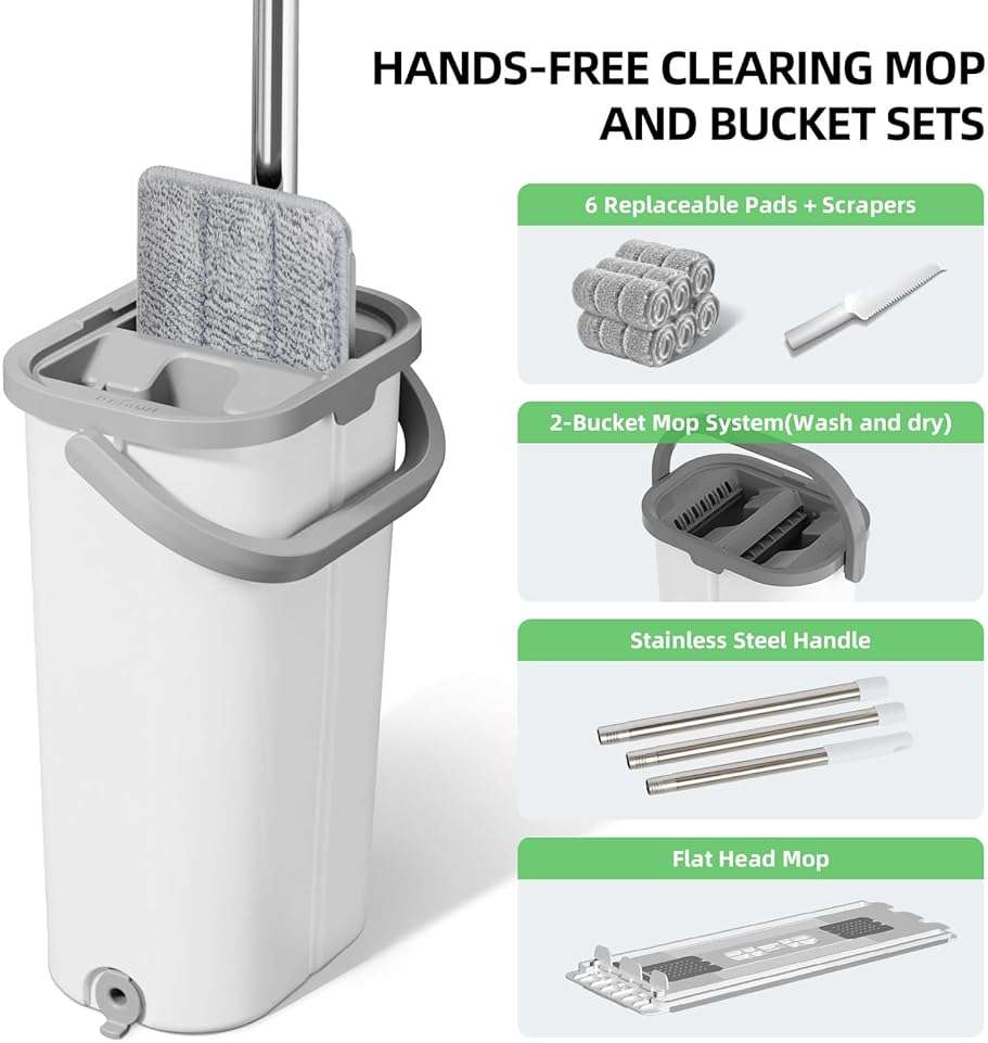 ZJSYJJ Mop and Bucket with Wringer Set: Wet Dry Separation System for Easy Floor Cleaning Rebound Head for Bathroom & Living Room Gift for Women - Image 7