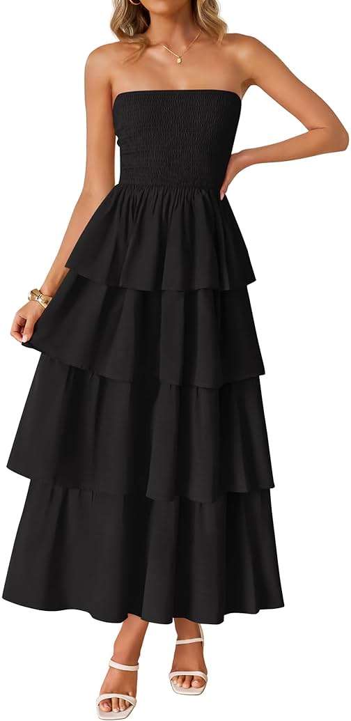 ZESICA Women‘s Summer Boho Strapless Maxi Dress 2026 Casual Sleeveless Off Shoulder Smocked Tiered Beach Long Sundress - Image 1