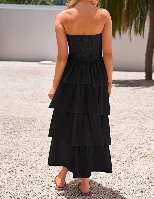 ZESICA Women‘s Summer Boho Strapless Maxi Dress 2026 Casual Sleeveless Off Shoulder Smocked Tiered Beach Long Sundress - Image 7