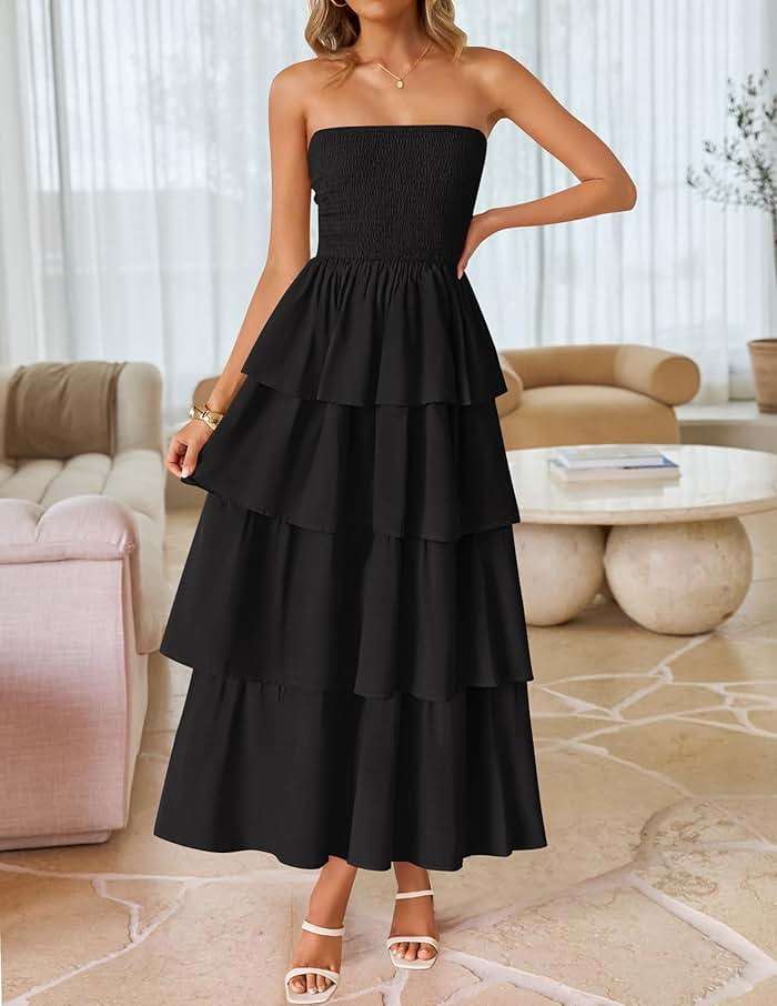ZESICA Women‘s Summer Boho Strapless Maxi Dress 2026 Casual Sleeveless Off Shoulder Smocked Tiered Beach Long Sundress - Image 8