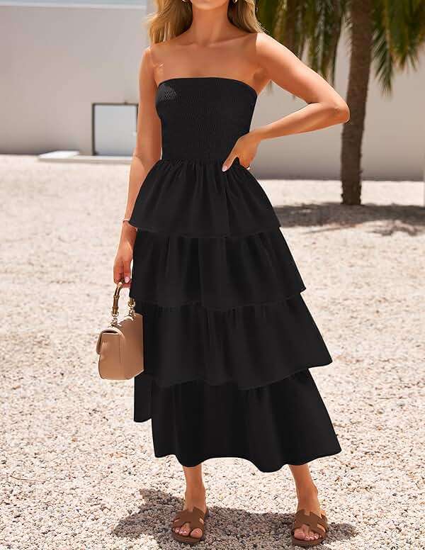 ZESICA Women‘s Summer Boho Strapless Maxi Dress 2026 Casual Sleeveless Off Shoulder Smocked Tiered Beach Long Sundress - Image 9