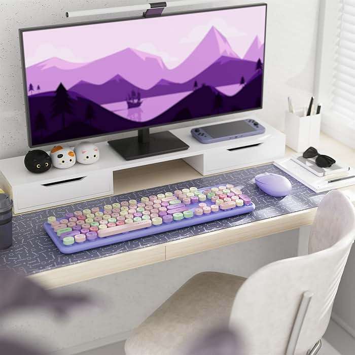 FCPLU Colorful Wireless Keyboard and Mouse Combo, Full-Sized Office Keyboard with Typewriter Flexible Keys, 2.4GHz Dropout-Free Connection, Optical Mouse for PC Laptop (Purple Colorful) - Image 2