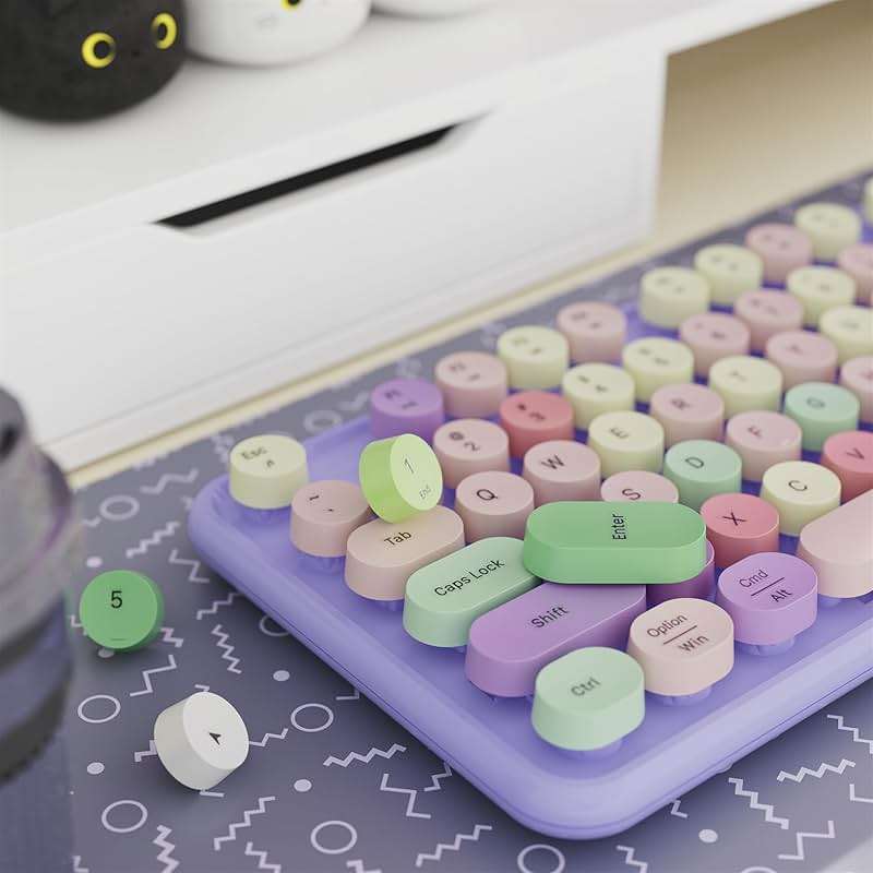 FCPLU Colorful Wireless Keyboard and Mouse Combo, Full-Sized Office Keyboard with Typewriter Flexible Keys, 2.4GHz Dropout-Free Connection, Optical Mouse for PC Laptop (Purple Colorful) - Image 3