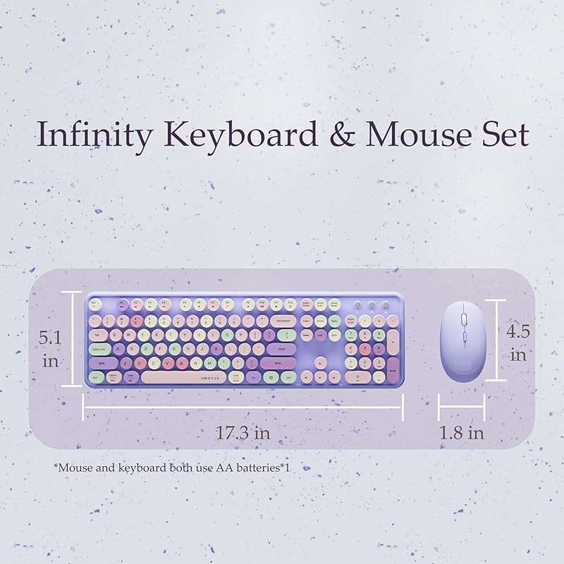FCPLU Colorful Wireless Keyboard and Mouse Combo, Full-Sized Office Keyboard with Typewriter Flexible Keys, 2.4GHz Dropout-Free Connection, Optical Mouse for PC Laptop (Purple Colorful) - Image 6