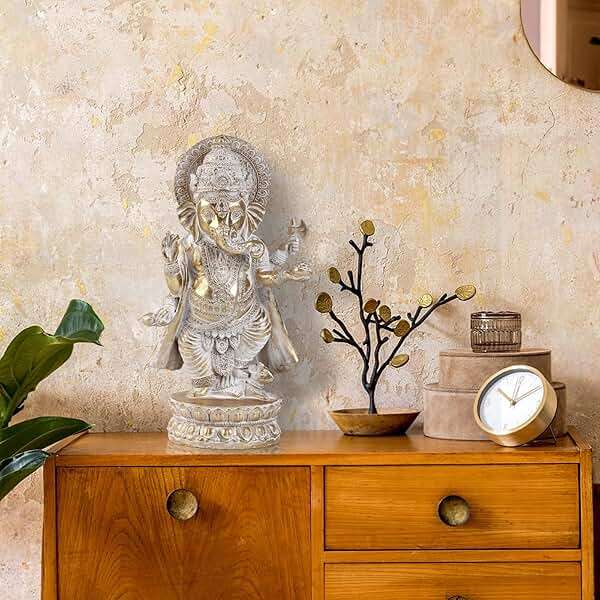 Suoedd Gold Lord Ganesha Statues- Hindu Elephant God Statue Resin Sculpture Indian Ganesh Buddha Figurine Handmade Gift Decoration Ornaments for Home, Garden, Car - Image 2