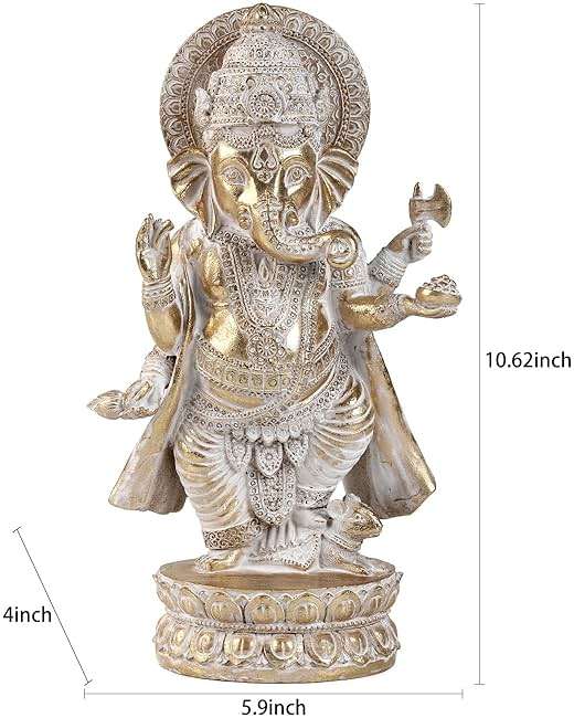 Suoedd Gold Lord Ganesha Statues- Hindu Elephant God Statue Resin Sculpture Indian Ganesh Buddha Figurine Handmade Gift Decoration Ornaments for Home, Garden, Car - Image 3