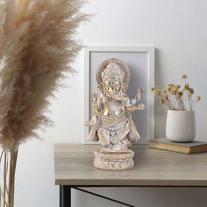 Suoedd Gold Lord Ganesha Statues- Hindu Elephant God Statue Resin Sculpture Indian Ganesh Buddha Figurine Handmade Gift Decoration Ornaments for Home, Garden, Car - Image 4