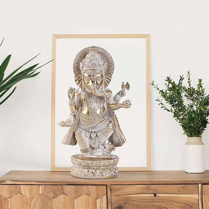 Suoedd Gold Lord Ganesha Statues- Hindu Elephant God Statue Resin Sculpture Indian Ganesh Buddha Figurine Handmade Gift Decoration Ornaments for Home, Garden, Car - Image 6