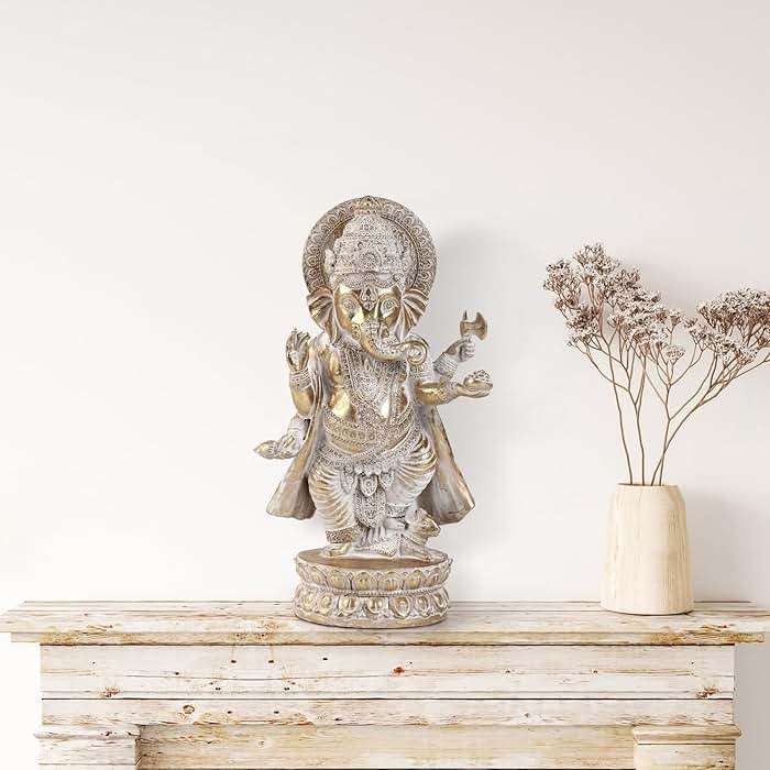Suoedd Gold Lord Ganesha Statues- Hindu Elephant God Statue Resin Sculpture Indian Ganesh Buddha Figurine Handmade Gift Decoration Ornaments for Home, Garden, Car - Image 7