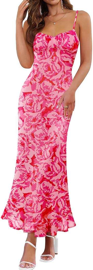 ZESICA Women's Summer Floral Sleeveless Bodycon Maxi Dress 2026 Spaghetti Strap Wedding Guest Vacation Long Dresses Sundress - Image 1