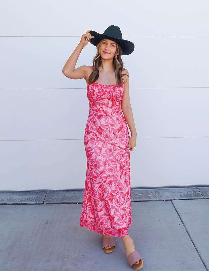 ZESICA Women's Summer Floral Sleeveless Bodycon Maxi Dress 2026 Spaghetti Strap Wedding Guest Vacation Long Dresses Sundress - Image 5
