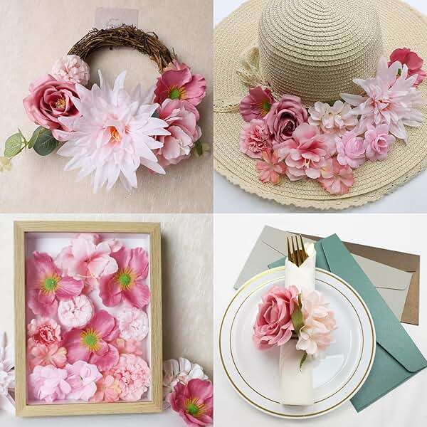 Nagobi 56 PCS Pink Fake Flowers Heads, Bulk Silk Flowers for Crafts, Mini Faux Flower Heads for Graduation Cap, DIY Wreath, Wedding Birthday Party Decor, Centerpieces - Image 5