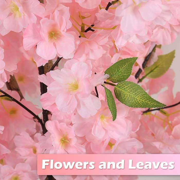OUSHENG Artificial Cherry Blossom Tree, Fake Plants Indoor Decor, Faux Pink Sakura Flowers for Living Room Home House Entryway Bedroom Office Inside Decorations, 4FT - Image 4