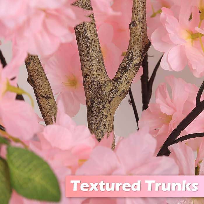 OUSHENG Artificial Cherry Blossom Tree, Fake Plants Indoor Decor, Faux Pink Sakura Flowers for Living Room Home House Entryway Bedroom Office Inside Decorations, 4FT - Image 6