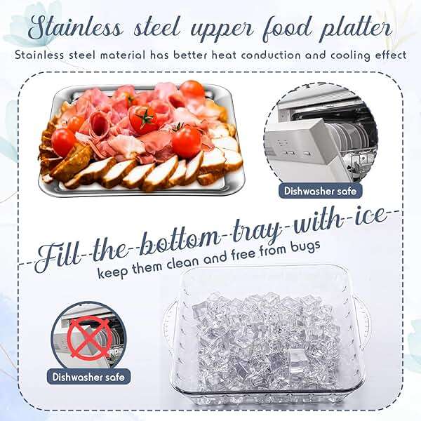 Baderke 4 Set 9" Chilled Serving Tray for Parties with Compartments Ice Chilled Party Platter Charcuterie Serving Board Cold Dish Dip with Forks Tongs for Fruit Seafood Vegetable Appetizer(Silver) - Image 4