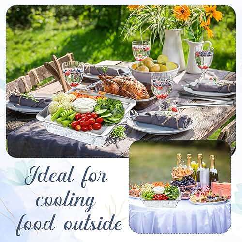 Baderke 4 Set 9" Chilled Serving Tray for Parties with Compartments Ice Chilled Party Platter Charcuterie Serving Board Cold Dish Dip with Forks Tongs for Fruit Seafood Vegetable Appetizer(Silver) - Image 7