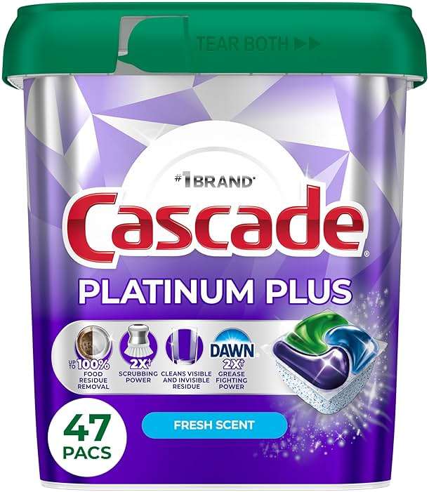Cascade Platinum Plus Dishwasher Pods, Dishwasher Detergent, Dish Detergent Soap, Fresh, 47 Count - Image 1