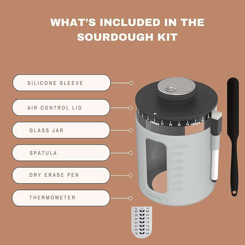 Wide Mouth Sourdough Jar Starter Kit 33 oz - UPGRADED 2026 DESIGN with Reinforced Thick Glass Base - Ideal Sourdough Jar for Fermentation, Airflow Lid, Feeding Marker & Spatula Included (Grey) - Image 4