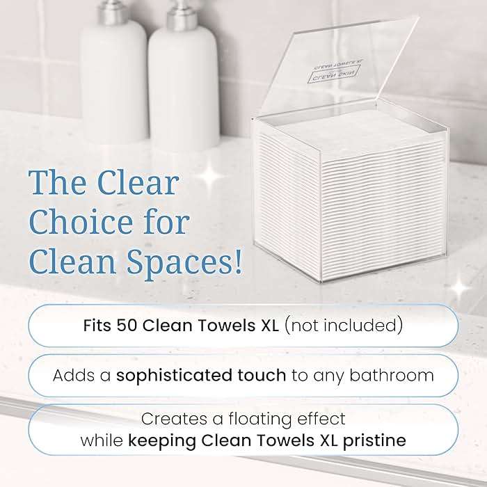 CLEAN SKIN CLUB Clear Acrylic Box for Clean Towels XL (NOT Included), Container For 50 Disposable Clean Towels XL, Face Towelettes Bathroom Counter Storage, Bin for Cleansing Facial Dry Wipes - Image 4
