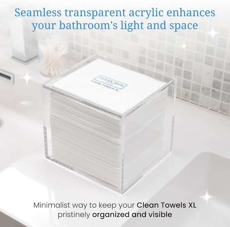 CLEAN SKIN CLUB Clear Acrylic Box for Clean Towels XL (NOT Included), Container For 50 Disposable Clean Towels XL, Face Towelettes Bathroom Counter Storage, Bin for Cleansing Facial Dry Wipes - Image 5
