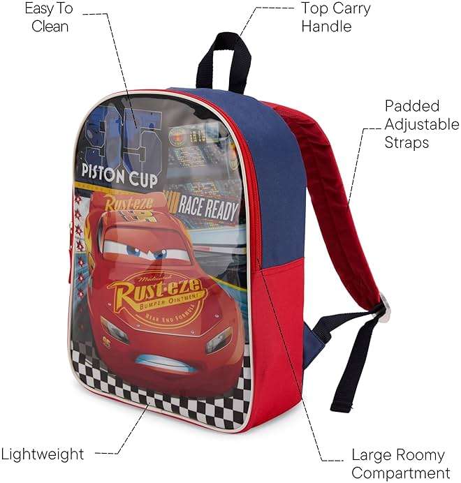 Disney Cars Backpack for Kids - Cute & Durable Kids Backpack for Boys with Padded Straps & Zip Compartment - Ideal Toddler Bookbag for School & Travel - 15” - Image 6