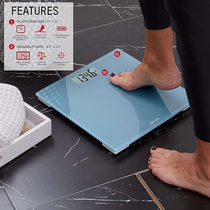 Taylor Digital Glass Bathroom Scale for Body Weight, Durable Platform, Digital Weighing Machine for People, Easy-to-Read Display, 350 lb Capacity, Slate Blue - Image 2