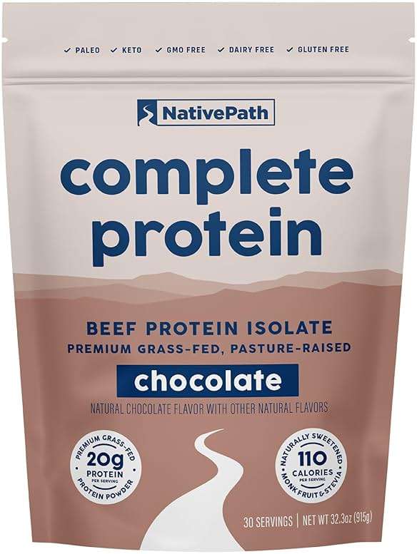 NativePath Beef Protein Powder Chocolate – 20g Grass-Fed Pasture-Raised Isolate with MCTs & Amino Acids – Dairy Free, Zero Sugar, Keto & Paleo, 30 Servings - Image 1