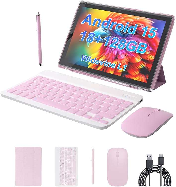 Android 15 Tablet 10 inch Tablet 2 IN 1 Tablets with Keyboard Mouse Case Stylus 18GB RAM 128GB ROM 2TB Expand, Android 15 Tableta 10.1" IPS 6000mAh Battery Bluetooth Dual Camera 5G WiFi-6 Tablets. - Image 1