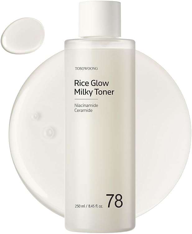 TOSOWOONG Rice Glow Milky Toner with 784,000ppm Korean Rice Water, Niacinamide, Ceramides, Panthenol, Glow, Glass Skin, Hydrating, Purifying, Fragrance-Free, Korean Skin Care, 250ml, 8.45 fl.oz. - Image 1